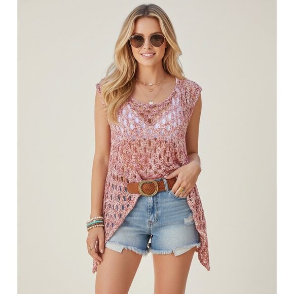 BCBG Max Azria Sweaters - NWT BCBG Max Azria Multicolored Crochet Knit Cover Up Top | Boho Festival Indie